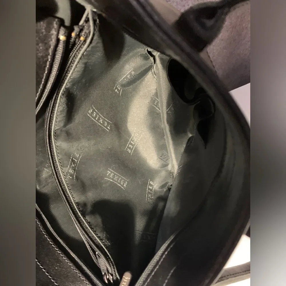 Texier Black Leather Bag, Silver Hardware (Made In France)